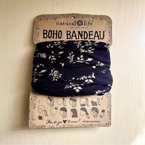 Black Floral Wide Boho Bandeau Headband